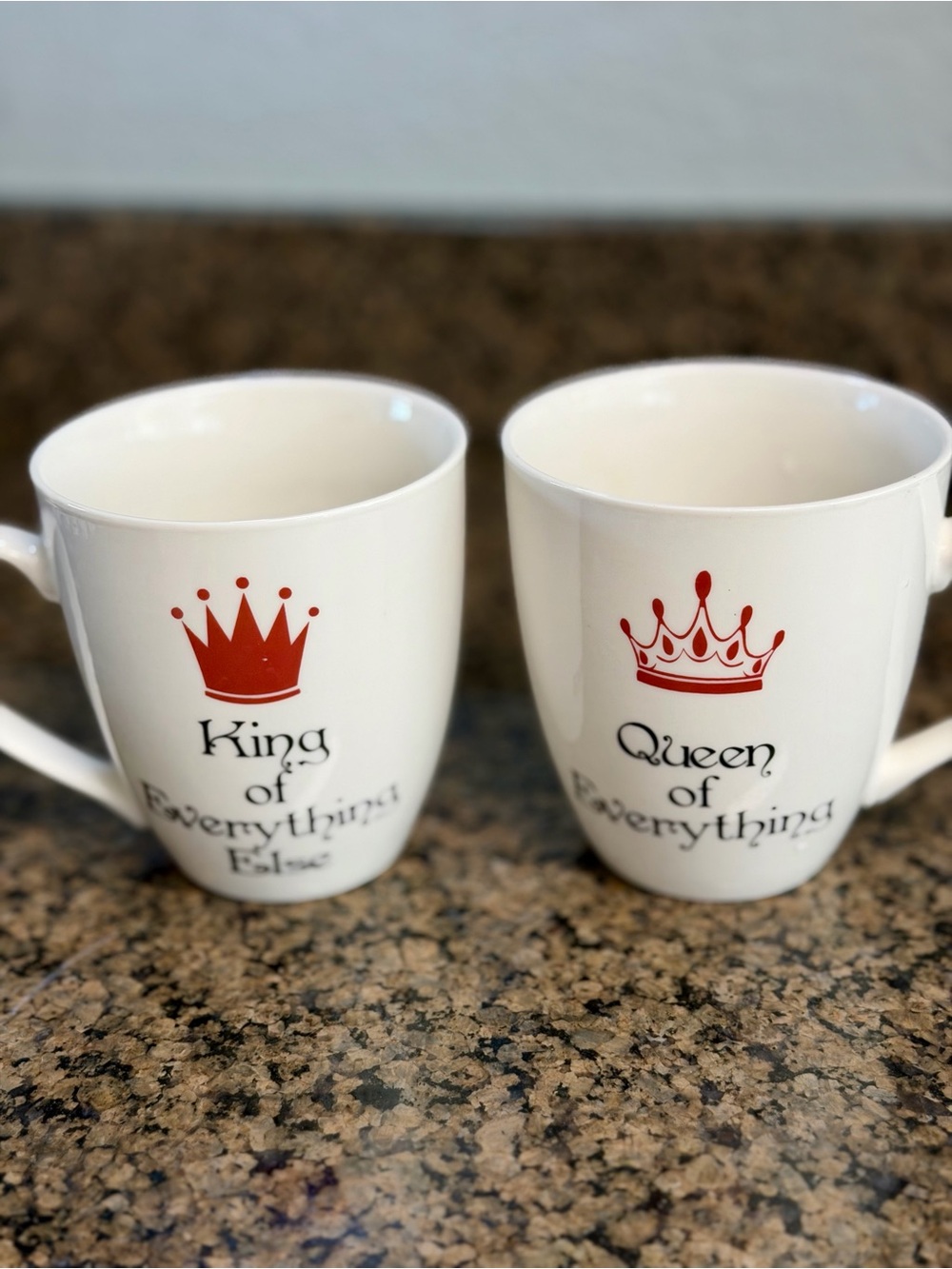Pfaltzgraff King & Queen of Everything White Ceramic Mugs with Crown Design Set